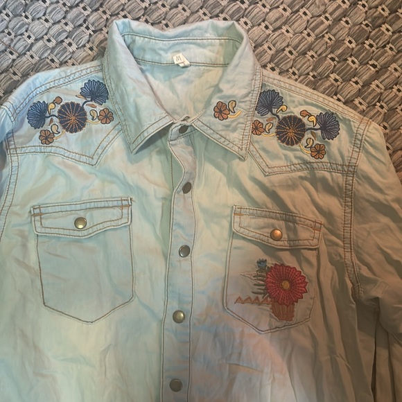 NWOT Spell And The Gypsy Route 66 chambray embroidered romper never worn sz M - Picture 7 of 9